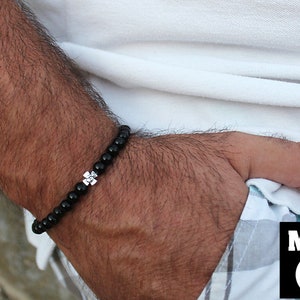 Mens Cross Armband, Onyx Armband, Christelijke Armband, Cross Armband, Mannen Zwarte Armband, Cadeau voor Hem, Zwarte Armband, Religieuze Armband