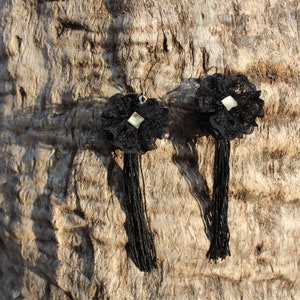 Long Lace Earrings, Black Statement Earrings with Lace, Bohemian Jewelry, Womens Gift, Prom Earrings, Ellegant Lace Earrings, Gift for her
