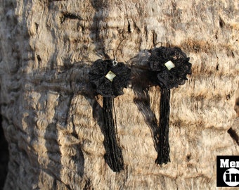 Pendientes largos de encaje negro, elegantes joyas bohemias.