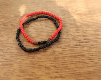 Matte Seed Bead Bracelet Set, Onyx, Coconut Beads, Unisex