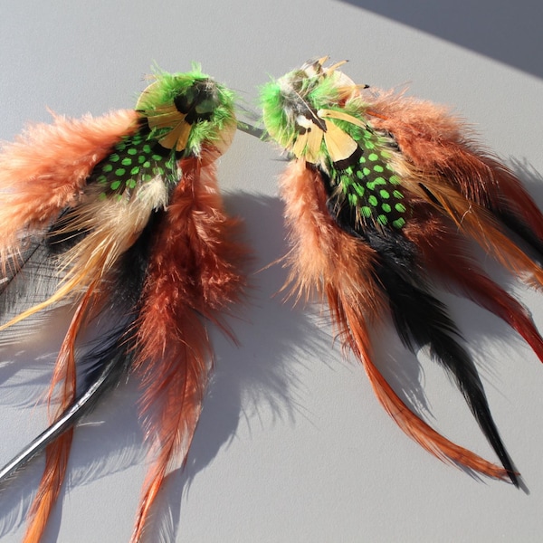 Natural Feather Earrings, Extravagant Earrings with Feather, Long Statement Earrings, Boho Earrings, Festival Jewelry, Summer Jewelry