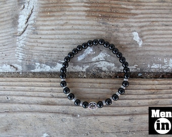 Onyx Beaded Cross Bracelet, Christian Jewelry, Gift for Him