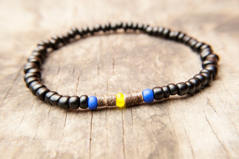Men Black Bracelet Men Bead Bangle Matte Bracelet Gift for Him Black Beaded Bracelet Gift for Men Hippie Bracelet Coconut Bracelet