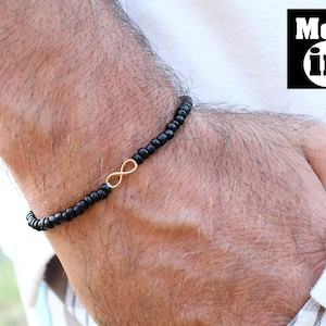 Herren Infinity Armband, Herren Schwarzes Armband, Unisex Armband, Mattes Armband, Infinity Armband, Saatperlen Armreif, Geburtstagsgeschenk, Geschenk für Männer