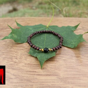 Pulseira masculina de ônix, pulseira de madeira, pulseira masculina, pulseira masculina de madeira, pulseira de ônix, pulseira natural, presente de namorado, presente, pulseira unissex