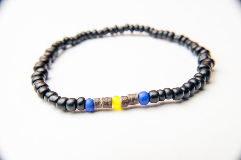 Men Black Bracelet Men Bead Bangle Matte Bracelet Gift for Him Black Beaded Bracelet Gift for Men Hippie Bracelet Coconut Bracelet