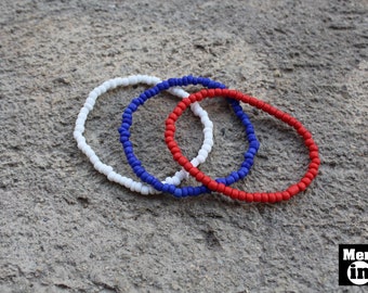 USA Flag Seed Bead Bracelet Set, Patriotic Jewelry