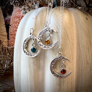 Crescent Moon Birthstone Pendant // Silver Necklace // Lunar Magic // Yule // Birthday Gift // Witchy Jewelry