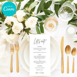 White editable Wedding Menu, Canva Wedding Template, black and white wedding, downloadable wedding, instant Wedding menu, wedding menu canva