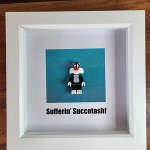 Sylvester the cat inspired minifigure frame black and white cat minifigure suffering succotash great gift birthday present christmas present