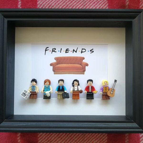 Friends central perk minifigure framed gift birthday present for a Friends fan Joey Rachel Chandler Phoebe Monika Ross I'll be there for you