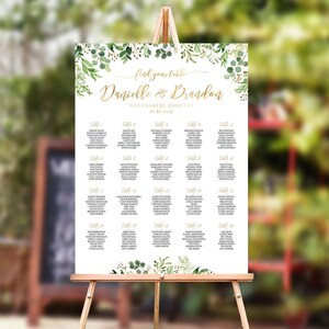 Plan de salle de mariage, plan de salle de mariage alphabétique, décorations de mariage, modèle de plan de table, plan de salle de mariage verdure