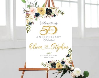 50th Anniversary decoration, Gold wedding Anniversary, 50th anniversary sign, Greenery Wedding Anniversary, 50th anniversary poster