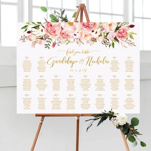 Plan de salle de mariage, plan de salle par ordre alphabétique, modèle de plan de salle, devoir de mariage, affiche de plan de salle, décoration de mariage, enseignes