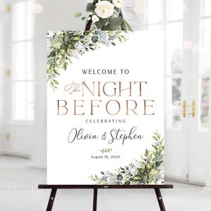 Placa para jantar de ensaio, Jantar de ensaio de casamento, Decorações de casamento com folhagens, Decoração para jantar de ensaio, Placa de boas-vindas para ensaio com folhagens
