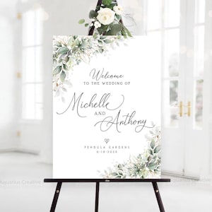 Panneau de mariage verdure, panneau de bienvenue de mariage, faire-part de mariage, panneau de bienvenue de mariage verdure, décorations de mariage verdure, décoration verdure
