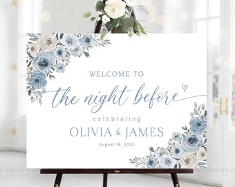 The Night Before Sign, Wedding Rehearsal Dinner, Rehearsal Dinner Sign, Dusty blue Decor, Wedding welcome sign, Rehearsal signs