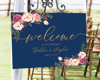 Wedding Signs, Wedding welcome sign, Wedding Decorations, Boho Wedding Sign, Navy and Gold Wedding Sign, Navy Blue, Navy and Gold Decor