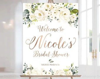 Bridal Shower Welcome Sign, Bridal Shower sign, Bridal Shower decorations, welcome wedding sign, White flowers bridal shower, Shower signs