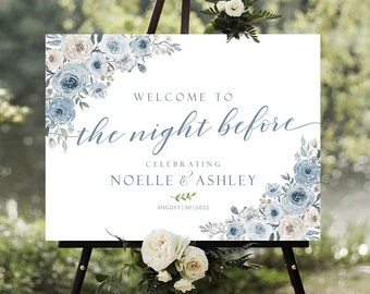 The Night Before Sign, Wedding Rehearsal Dinner, Rehearsal Dinner Sign, Dusty blue Decor, Wedding welcome sign, Rehearsal signs