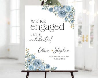 Personalized engagement party sign, Engagement welcome sign, Engagement Decoration, Dusty blue Decor, Engagement party invitation