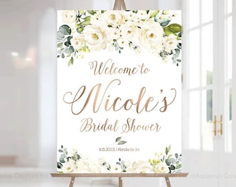 Personalisiertes Schild für den Junggesellinnenabschied, Willkommensschild für den Junggesellinnenabschied, Dekorationen für den Junggesellinnenabschied, Dekoration mit weißen Rosen, Dekoration für den Brauttee, Dekoration für den Brautbrunch