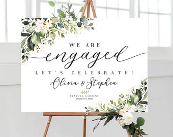 Engagement welcome sign, Engagement sign, Greenery Eucalyptus Decor, engagement party sign, Printable engagement decor, engagement invites