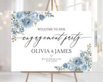 Engagement party sign, Engagement welcome sign, Engagement Decor, Engagement party decoration, Dusty blue Decor, Engagement party invitation