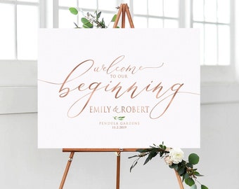 Welcome to our beginning sign, Wedding Welcome Sign, Wedding signs, Custom wedding sign, White Wedding Sign, Venue Entrance Sign, Wedding