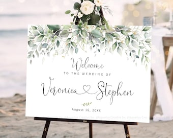 Personalized Wedding sign, Wedding Welcome Sign, Greenery Wedding Decor, Greenery Wedding Decorations, Greenery Wedding theme
