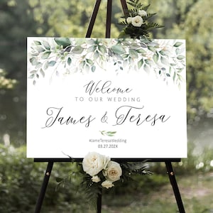 Wedding Welcome Sign, Wedding signs, Rustic welcome sign, Engagement welcome sign, Rehearsal Sign, Greenery decor, Greenery wedding sign