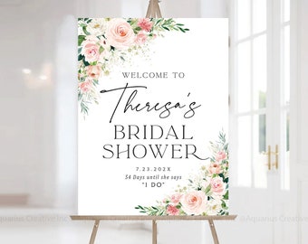 Bridal Shower sign, Bridal Shower decoration, Bridal Shower Welcome Sign,  Floral Bridal shower sign, Printable sign, Rustic welcome sign