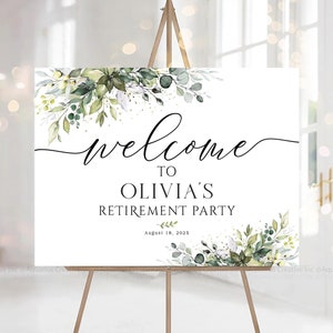 Retirement Party Sign, Retirement welcome sign, Retirement Celebration Party Welcome Sign, Retirement Decor, Greenery Retirement Decor