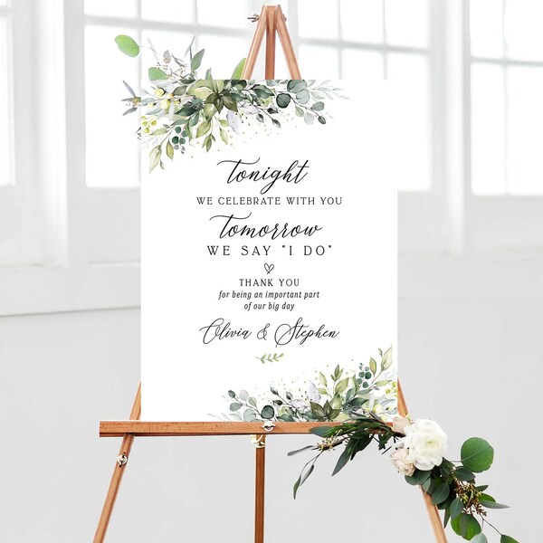 Rehearsal Dinner Sign, The Night Before Sign, Wedding Rehearsal Dinner, Greenery Eucalyptus Decor, Rehearsal Dinner Decor, Rehearsal signs