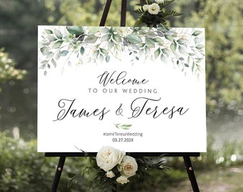 Wedding Welcome Sign, Wedding signs, Rustic welcome sign, Engagement welcome sign, Rehearsal Sign, Greenery decor, Greenery wedding sign