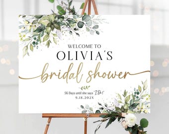 Bridal Shower sign, Bridal shower welcome sign, Greenery Bridal shower decorations, Bridal Shower Invitation, Bridal Shower Party Sign