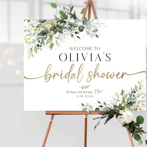 Bridal Shower sign, Bridal shower welcome sign, Greenery Bridal shower decorations, Bridal Shower Invitation, Bridal Shower Party Sign