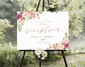 Wedding reception sign, Wedding Welcome Sign, Wedding reception Decor, Blush Wedding Sign, Rehearsal dinner sign, Reception Welcome Sign