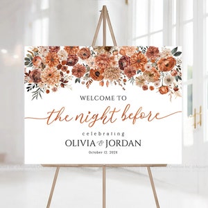 Letrero de cena de ensayo, cena de ensayo de boda, decoraciones de boda de otoño, letrero imprimible, letrero de bienvenida a la cena de ensayo de otoño, naranja quemado