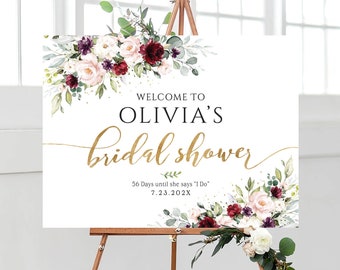Bord vrijgezellenfeest, uitnodiging vrijgezellenfeest, decoraties vrijgezellenfeest, welkomstbord vrijgezellenfeest, blush en bordeauxrood decor vrijgezellenfeest