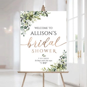 Bridal Shower sign, Bridal shower decorations, Bridal Shower Welcome Sign, Bridal shower Invitation, Greenery Bridal Shower, Greenery decor