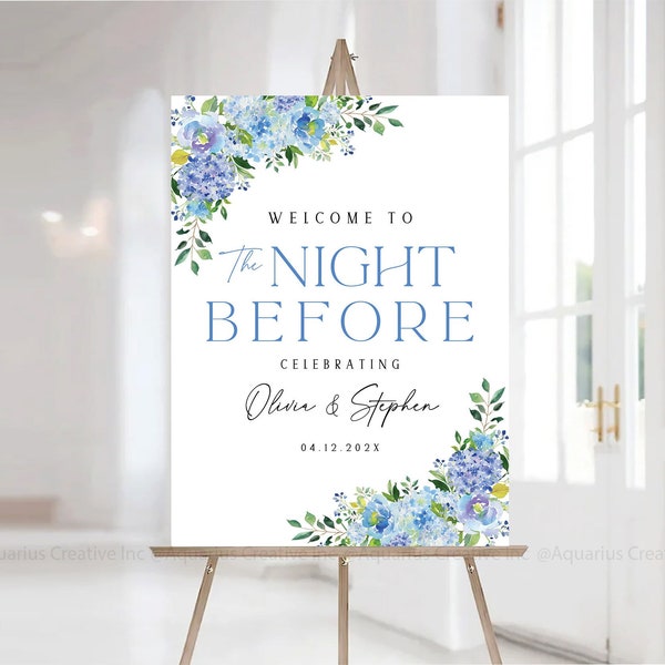 Rehearsal dinner Sign, Wedding Rehearsal Dinner, Greenery Wedding decorations, Blue hydrangea Rehearsal dinner welcome sign, Rehearsal Sign