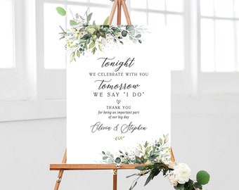 Rehearsal Dinner Sign, The Night Before Sign, Wedding Rehearsal Dinner, Greenery Eucalyptus Decor, Rehearsal Dinner Decor, Rehearsal signs