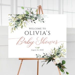 Cartello Baby Shower, Cartello di benvenuto Baby Shower, Decorazioni Baby Shower, Cartello di benvenuto Baby Shower Greenery, Decorazioni Baby Shower Greenery