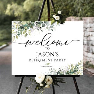 Retirement Party Sign, retirement welcome sign, Retirement Celebration Party Welcome Sign, Retirement Decor, Greenery Retirement Decor