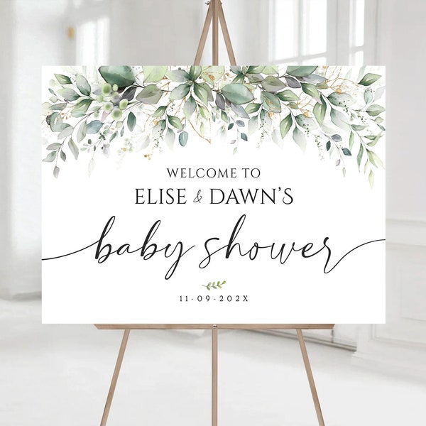 Baby Shower Sign, Baby Shower Welcome Sign, Baby Shower Decorations, Greenery Baby Shower Welcome Sign, Greenery Baby Shower Decorations