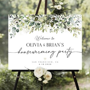 Decoraciones de inauguración de la casa con vegetación, letrero de bienvenida para inauguración de la casa, letrero para fiesta de inauguración de la casa, decoración para fiesta de inauguración de la casa, invitación para inauguración de la casa