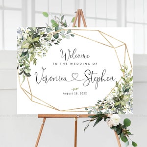 Greenery wedding sign, Wedding Welcome Sign, Wedding signs, Greenery Wedding Welcome Sign, Geometric Wedding Decorations, Geometric Wedding