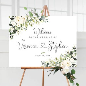 Wedding welcome Sign, White Rose Wedding Sign, Welcome Wedding Sign, White florals decorations, Wedding decorations, Wedding Party sign