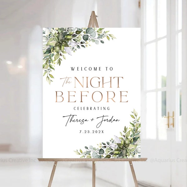 Rehearsal dinner Sign, Wedding Rehearsal Dinner, Greenery Wedding decorations, Printable sign, Greenery Rehearsal dinner welcome sign